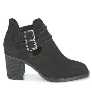 Jeffrey Campbell Black Suede Buckle Cutout Bootie